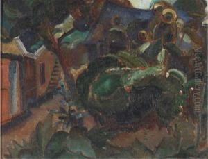 A Farmyard (recto); A Still Life With Fruits On A Table(verso) by Mommie Schwarz