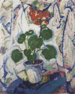 A Flower Still Life (recto)- A Landscape (verso) by Mommie Schwarz