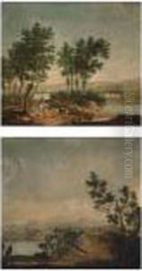 A Wooded River Landscape by Hendrick Willelm Schweickhardt