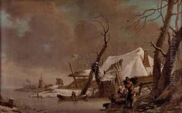 "grose Winterlandschaft Mit Einem Bauernhaus Und Einembauernpaar Beim Holzsammeln" - view 1