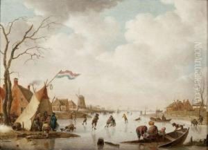Scene De Patinage by Hendrick Willelm Schweickhardt