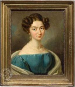 Portrait Of A Young Lady Wearing A Blue Dress