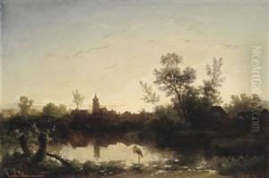 Stork Atdusk by Carl I Schweninger