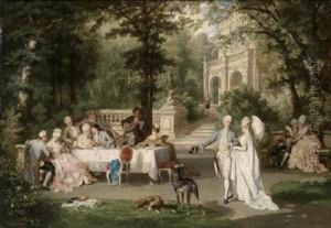 Elegant Group In The Palace Grounds