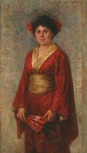Young Lady In A Kimono Holding A Fan by Rosa Schweninger