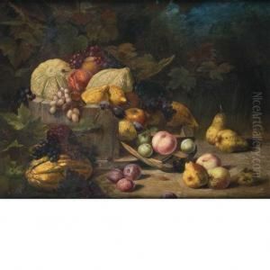 Still Life Of Fruit Tumbling From A Wood Bowl