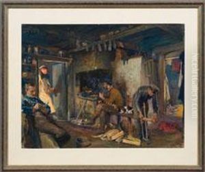Deutsche Soldaten In Einer Bauernstube by Felix Schwormstadt