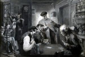 Ausdrucksstarke Karikierende Wirtshausszene by Felix Schwormstadt