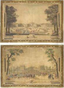 [ignazio Sclopis (napoli (?) -1793) Views Of Stupinigia Pair Of Etchings, Partly Hand-coloured, Laid Down On Paper, Repaired Tears, Rubbing, Defects, Framed In Carved Gilt Frames.]