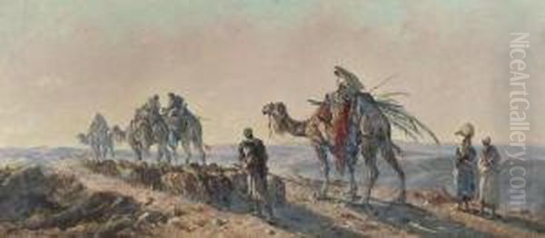 Camel Train Passing A Shepherd And Flock - view 1