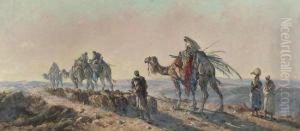 Camel Train Passing A Shepherd And Flock