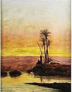 Araber An Einer Wasserstelle Mit Palmen by Antonio, Cavaliero Scognamiglio
