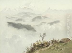 Himalayan Range With Village Of Tongloo by Alexander Scott