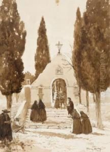 Scene Bretonne A L'entree D'une Chapelle by Georges Bertin, Dit Scott De Plagnolles