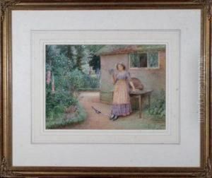 A Young Woman In A Cottage Garden Reading A Letter