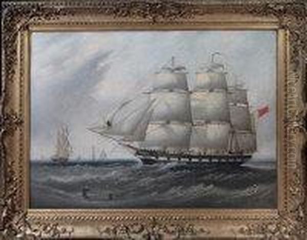 A Portrait Of The Three-masted Sailing Ship Britannia With Alighthouse And Other Vessels In The Distance - view 1