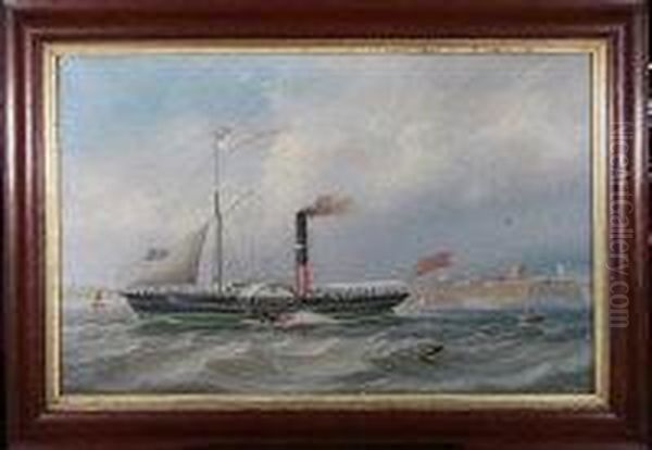 The Paddle Steamer Rosamond Off Tynemouth With The Priory Andlighthouse In The Distance - view 1
