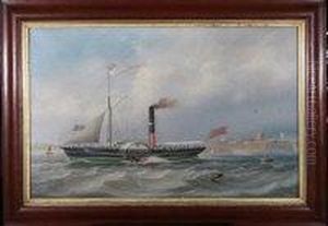 The Paddle Steamer Rosamond Off Tynemouth With The Priory Andlighthouse In The Distance