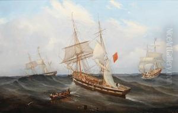 Sailing Vessels And A Rowing Boat In A Heavyswell - view 1