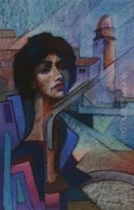 A Portrait Of A Lady In A Modernist Style At Collioure by John Douglas Scott