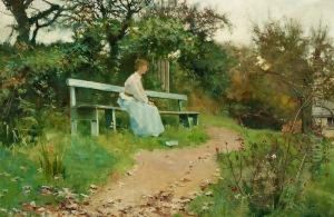 A Woman Seated On A Garden Bench