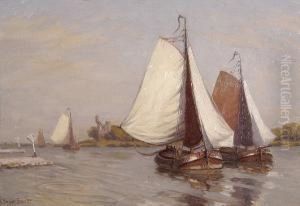 Barges Near Scheveningham by Robert Bagge Scott
