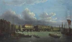 An Extensive View Of The Thames And The City Of London With Oldlondon Bridge From The East, The Church Of St. Magnus And Themonument Beyond
