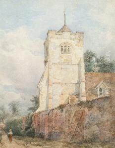 A Figure Walking Beside A Church Wall A Figure Walking Beside A Church Wall