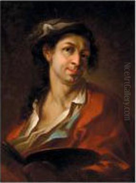 Portrait Of An Artist, Head And Shoulders, Wearing A Red Coat, Holding His Palette With His Left Hand, Possibly A Self-portrait Of The Artist - view 1