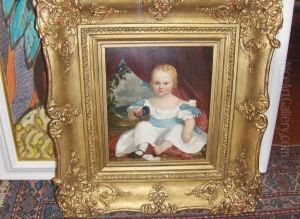 Portrait Of A Young Girl Seated Upon A Cushion by James Scouler
