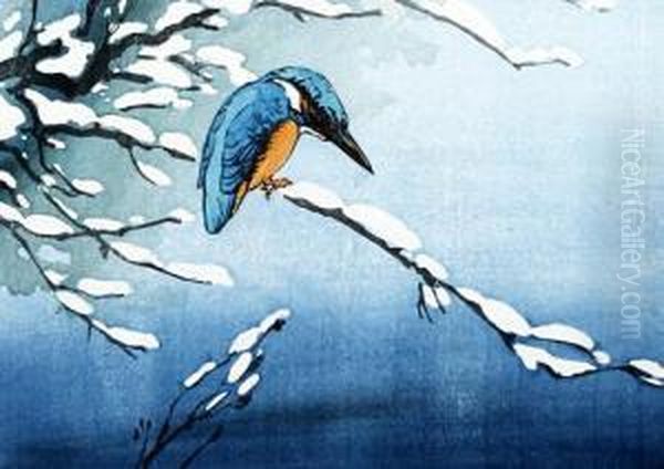 Kingfisher On A Snow Covered Branch - view 1