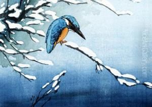 Kingfisher On A Snow Covered Branch