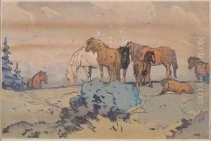 New Forest Ponies by Allen William Seaby
