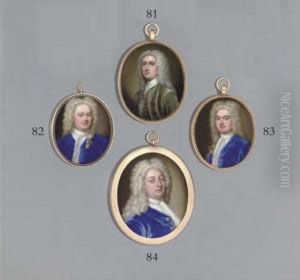 A Gentleman, In Blue Velvet Coat With Gold Buttons, White Cravat, Full-bottomed Powdered Wig by Abraham Seaman