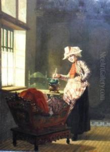 Mother And Child In An Interior by Pieter-Willem Sebes