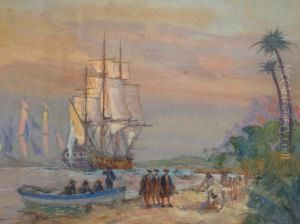 Le Debarquement De Bougainville A Tahiti by Albert Sebille