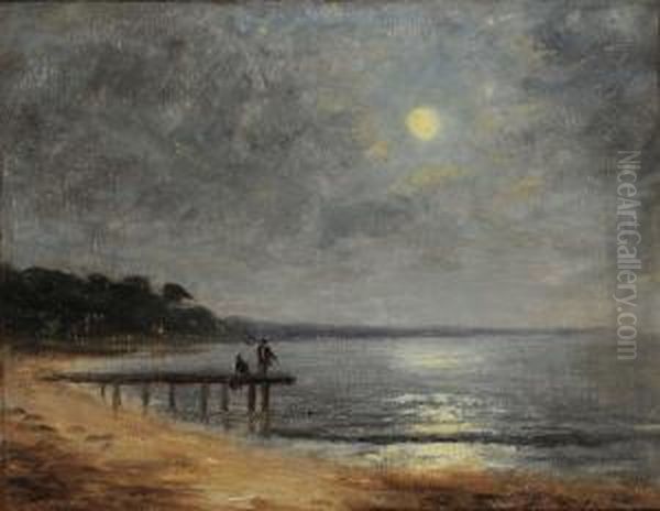 Notturno Francese Con Figure Sul Pontile - view 1