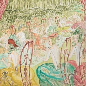 A Festive Scene With Nine Women In Very Revealing Gowns by Josef Seche