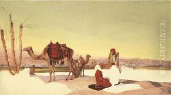 Arabs At Prayer In The Desert - view 1