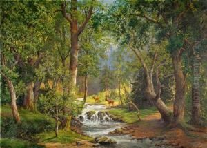 Landscape With A River And Deers