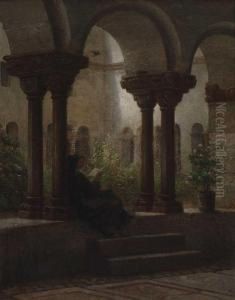 Berchtesgaden - Kreuzgang Der Stiftskirche Mit Lesendem Monch by Gustav Seeberger