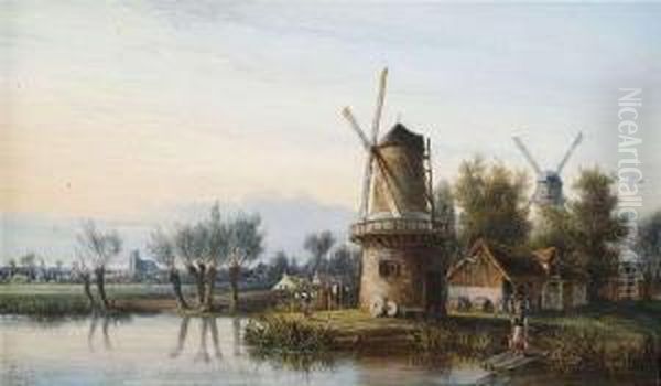 Dutch Landscape With Windmills, In The Backround A Town'ssilhouette. - view 1