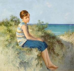 Girl In The Dunes By The North Sea Beach On Sylt by Hermann Seeger