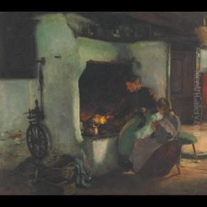 Knitting By The Fire by Hermann Seeger