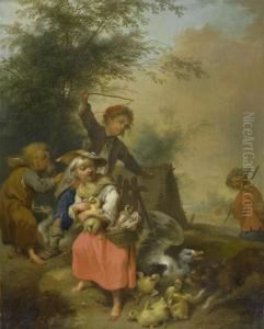 Peasant Children With Geese And Chicks.