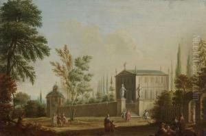Parklandschaft Mit Villa Und Figurenstaffage