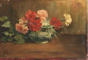 Red, Pink And White Carnations by Emiel Seeldrayers