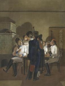 Frenchmen In A Tavern by Johann Baptist Seele