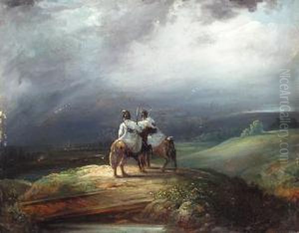 Zwei Kavalleristen In Abendlicher Landschaft - view 1