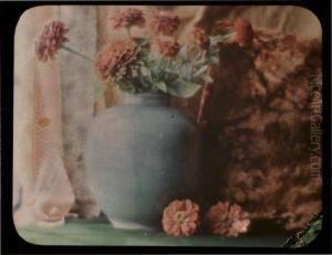An Autochrome Depicting An Ethereal Still Life Of Flowers In A Vase